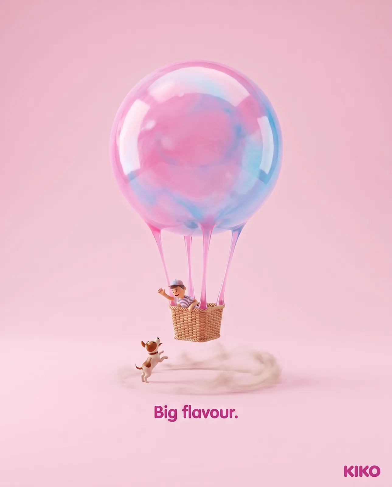 Kiko key visual — kauwgombel als luchtballon, Big flavour